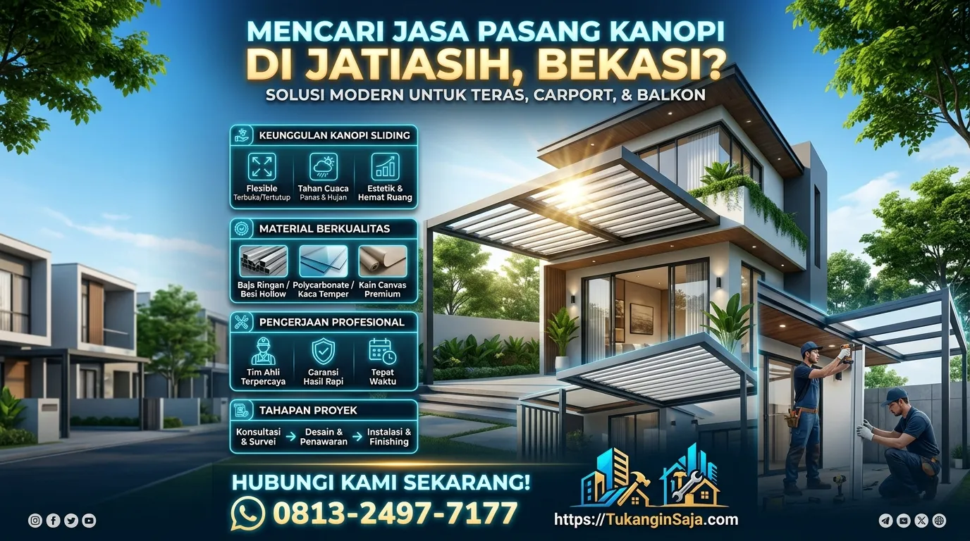 EFISIEN Jasa Pasang Kanopi Sliding Kordoba Plafon Pvc Atap Alderon Spandek Solartuff Single Double Layer Jatiasih 0813-2497-7177
