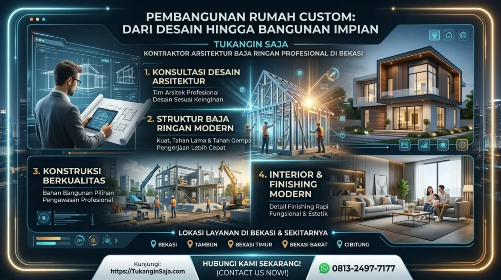 CUSTOMIZED (DISESUAIKAN) Jasa Konstruksi Bangun Renovasi Rumah Bekasi Kontraktor Arsitek Baja Ringan Profesional Tambun Bekasi Timur Bekasi Barat Cibitung 0813-2497-7177