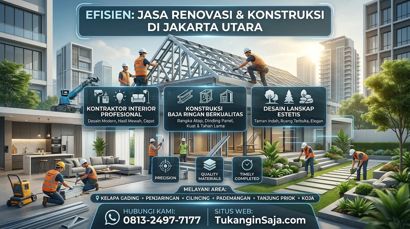 EFISIEN Jasa Renovasi Dan Bangun Rumah Jakarta Utara Kontraktor Profesional Baja Ringan Interior Landscape Kelapa Gading Penjaringan Penjaringan Cilincing Pademangan Tanjung Priok Koja 0813-2497-7177