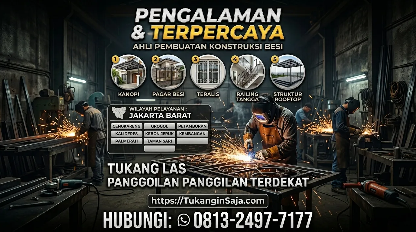 BERPENGALAMAN Tukang Kanopi Pagar Besi Tralis Railing Tangga Rooftop Cengkareng Grogol Petamburan Kalideres Kebon Jeruk Kembangan Palmerah Taman Sari Tambora Tukang Las Panggilan Terdekat 0813-2497-7177